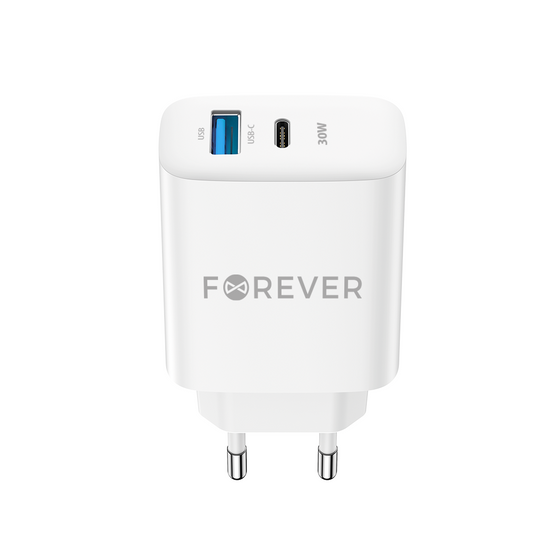 Mrežni punjač Forever TC-07-30AC, 30W, 3A, 1 x USB-A - 1 x USB-C, Bijeli