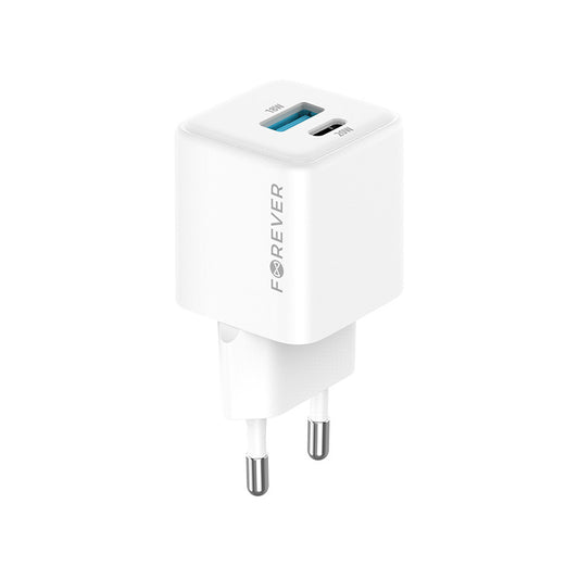 Punjač za mrežu Forever TC-08-20AC, 20W, 3A, 1 x USB-A - 1 x USB-C, Bijeli