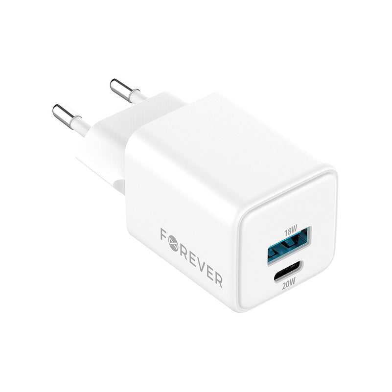 Punjač za mrežu Forever TC-08-20AC, 20W, 3A, 1 x USB-A - 1 x USB-C, Bijeli