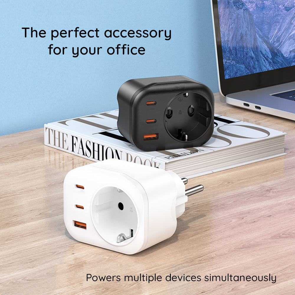 Mrežni punjač HAVIT UC142, 30W, 3A, 1 x USB-A - 2 x USB-C - 1 x Schuko, Crni