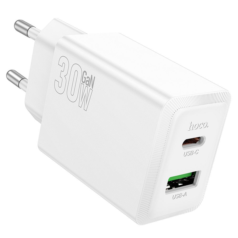 Punjač za mrežu HOCO N71, 30W, 3A, 1 x USB-A - 1 x USB-C, Bijeli