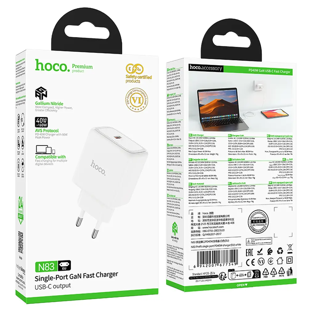 Mrežni punjač HOCO N83, 40W, 3A, 1 x USB-C, Bijela