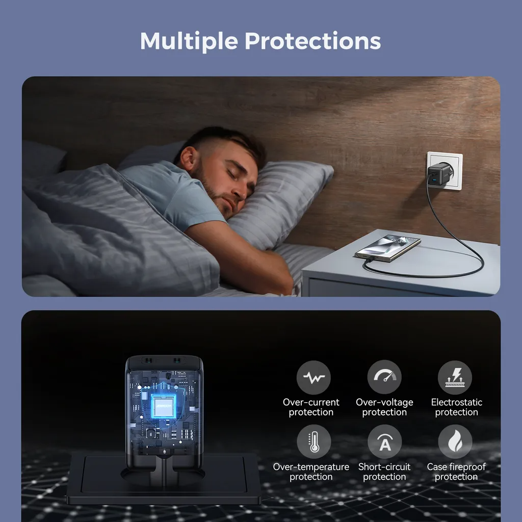 Punjač mreže Joyroom JR-TCG17, 45W, 3A, 2 x USB-C, Crni