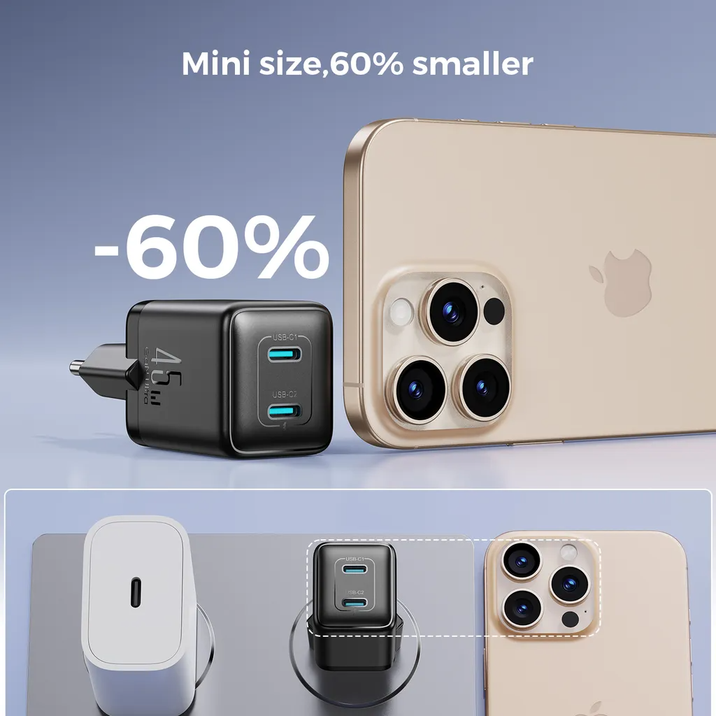 Punjač mreže Joyroom JR-TCG17, 45W, 3A, 2 x USB-C, Crni