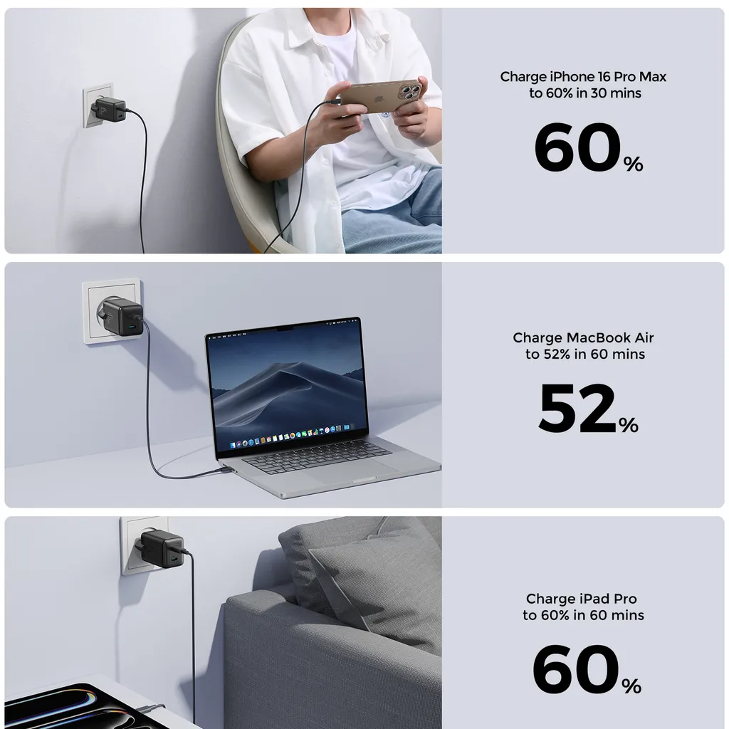 Punjač mreže Joyroom JR-TCG17, 45W, 3A, 2 x USB-C, Crni