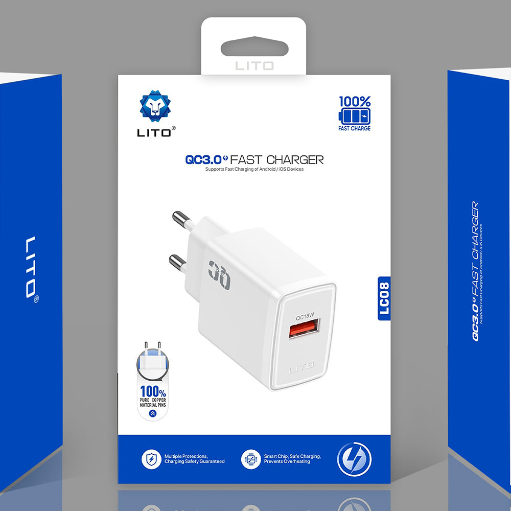 Punjač za mrežu Lito LC08, 18W, 3A, 1 x USB-A, Bijeli