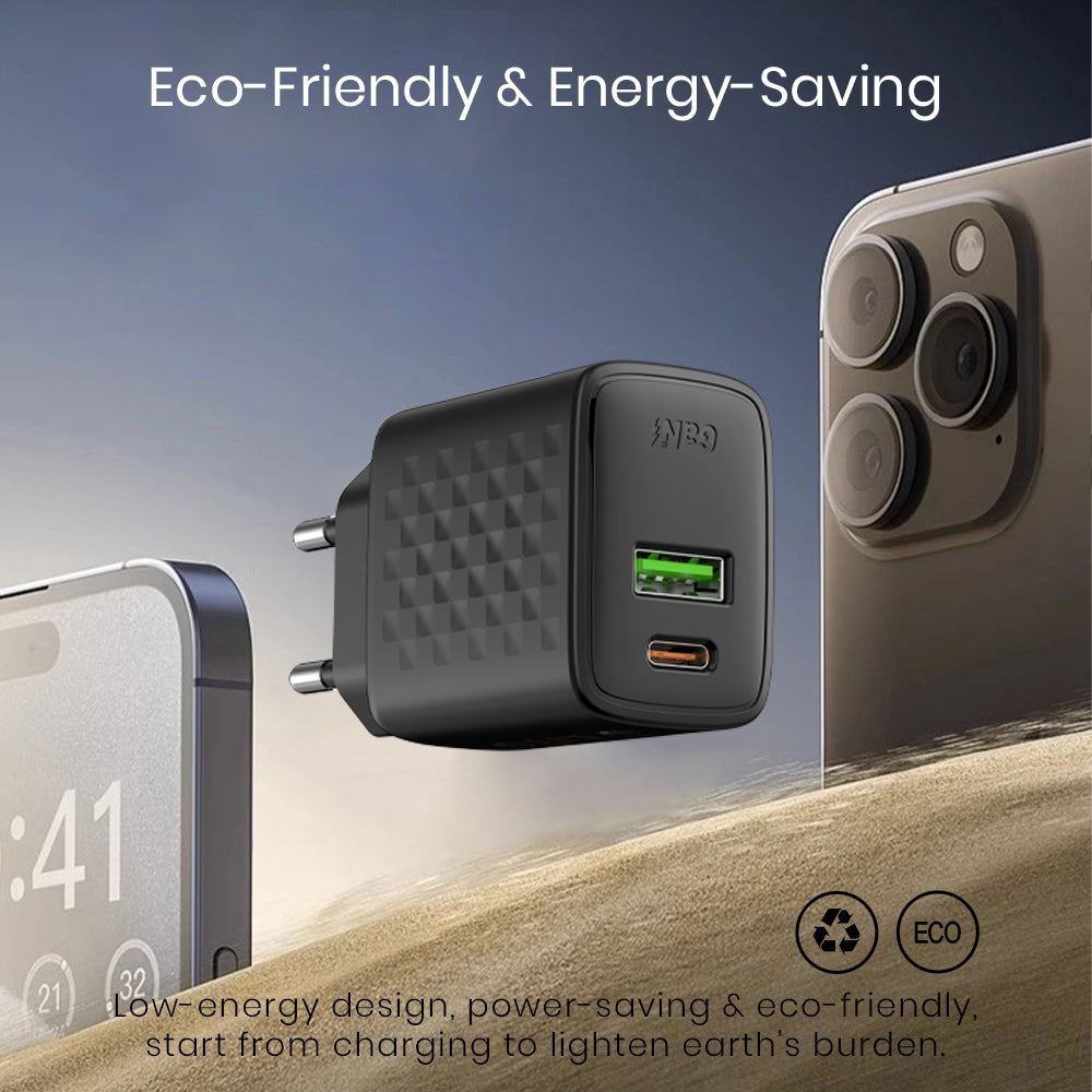 Punjač mreže Lito LC15, 20W, 3A, 1 x USB-A - 1 x USB-C, Crni