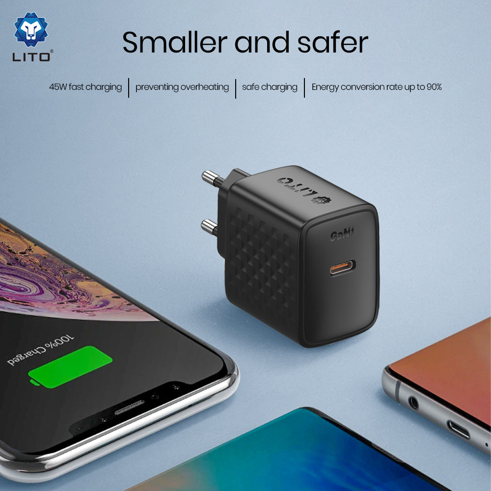Punjač za mrežu Lito LC20, 45W, 3A, 1 x USB-C, Crni
