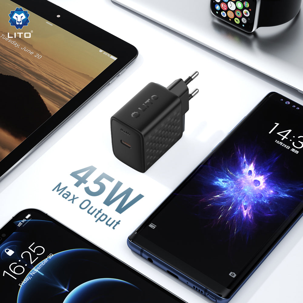 Punjač za mrežu Lito LC20, 45W, 3A, 1 x USB-C, Crni