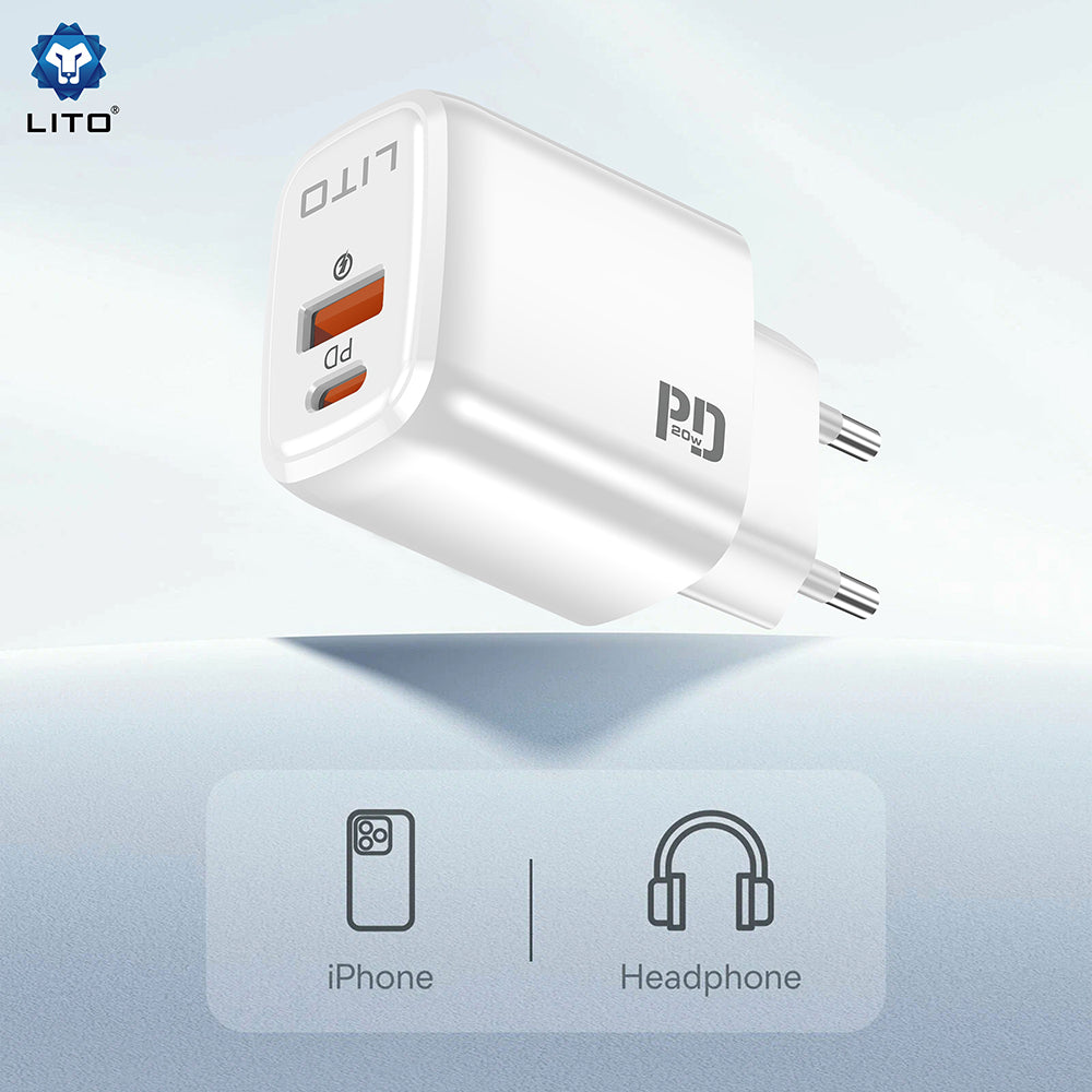 Punjač mreže Lito LC28, 20W, 3A, 1 x USB-A - 1 x USB-C, Bijeli