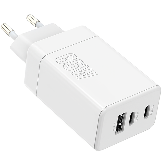 Punjač za mrežu MaXlife MXTC-08-65ACC, 65W, 3.25A, 1 x USB-A - 2 x USB-C, Bijeli