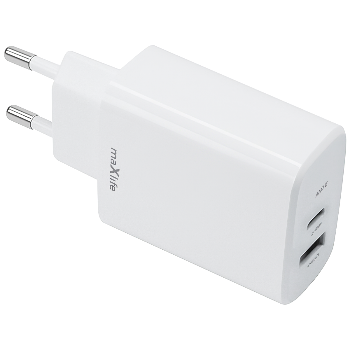 Punjač za mrežu MaXlife MXTC-10-20AC, 20W, 3A, 1 x USB-A - 1 x USB-C, Bijeli