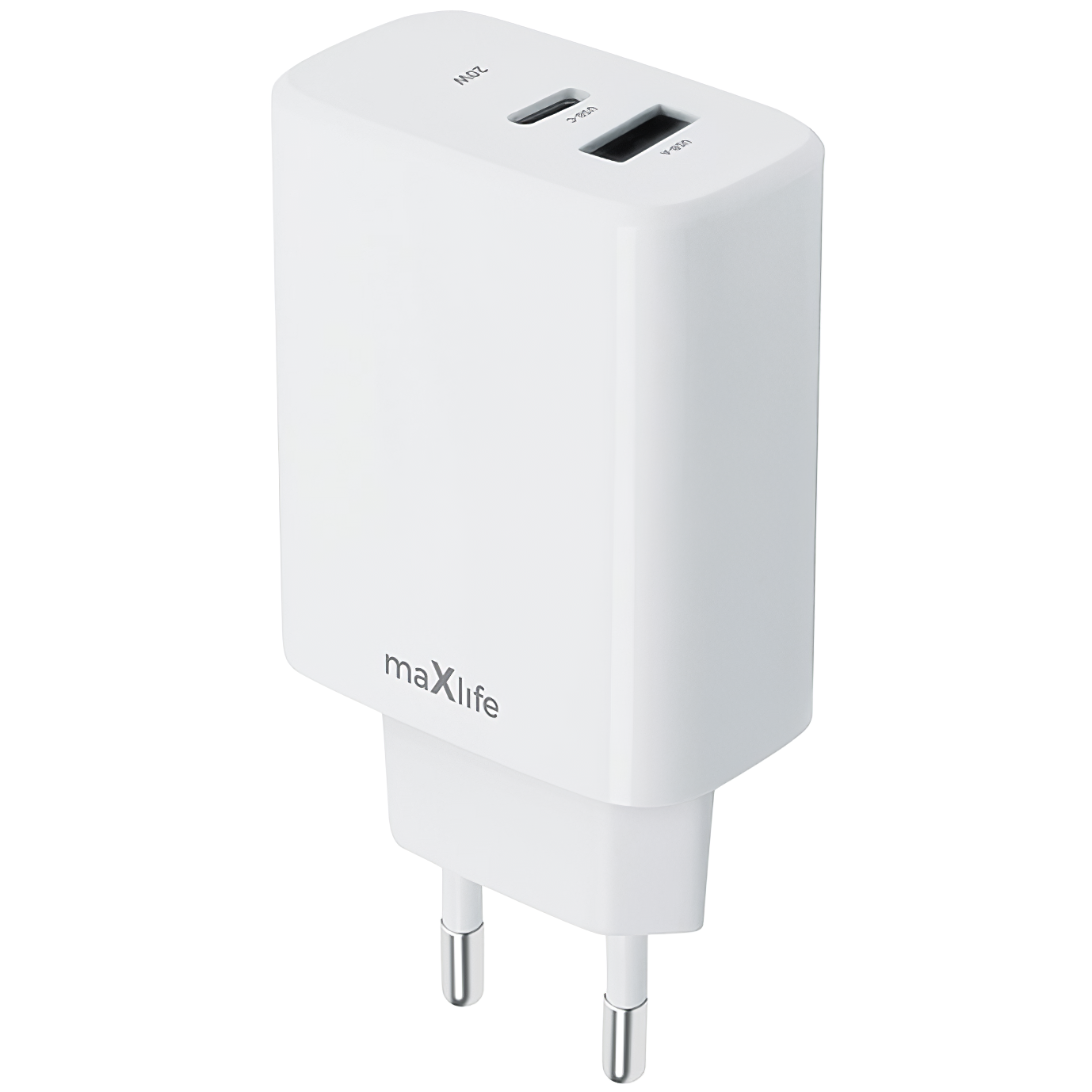 Punjač za mrežu MaXlife MXTC-10-20AC, 20W, 3A, 1 x USB-A - 1 x USB-C, Bijeli