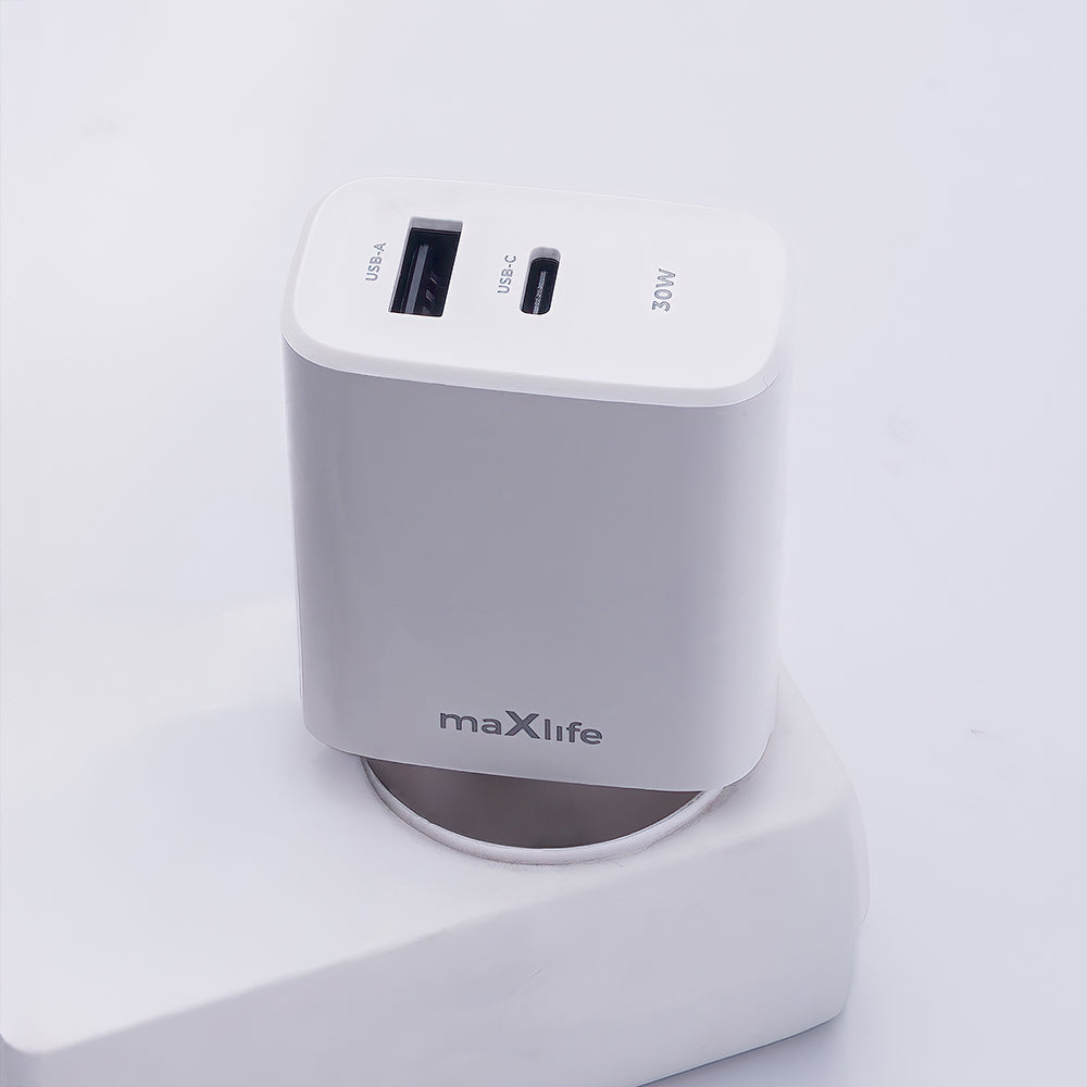 Punjač za mrežu MaXlife MXTC-10-30AC, 30W, 3A, 1 x USB-A - 1 x USB-C, Bijeli