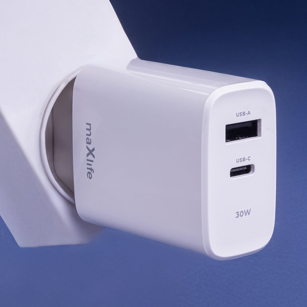 Punjač za mrežu MaXlife MXTC-10-30AC, 30W, 3A, 1 x USB-A - 1 x USB-C, Bijeli