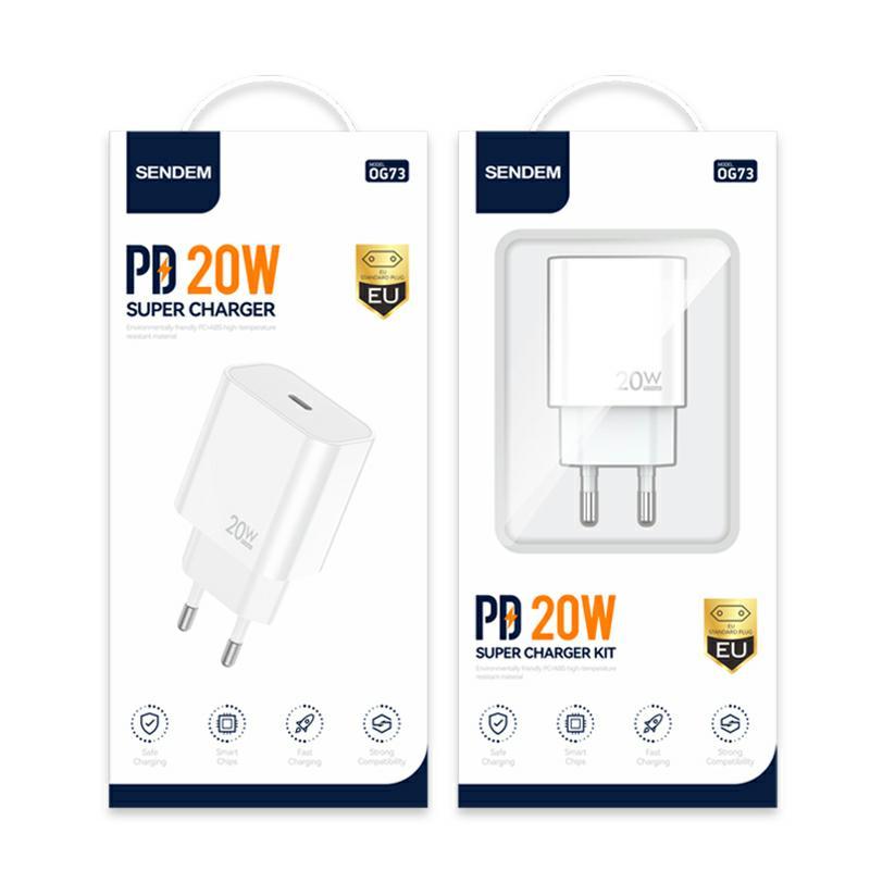 Punjač Sendem OG73, 20W, 3A, 1 x USB-C, Bijeli