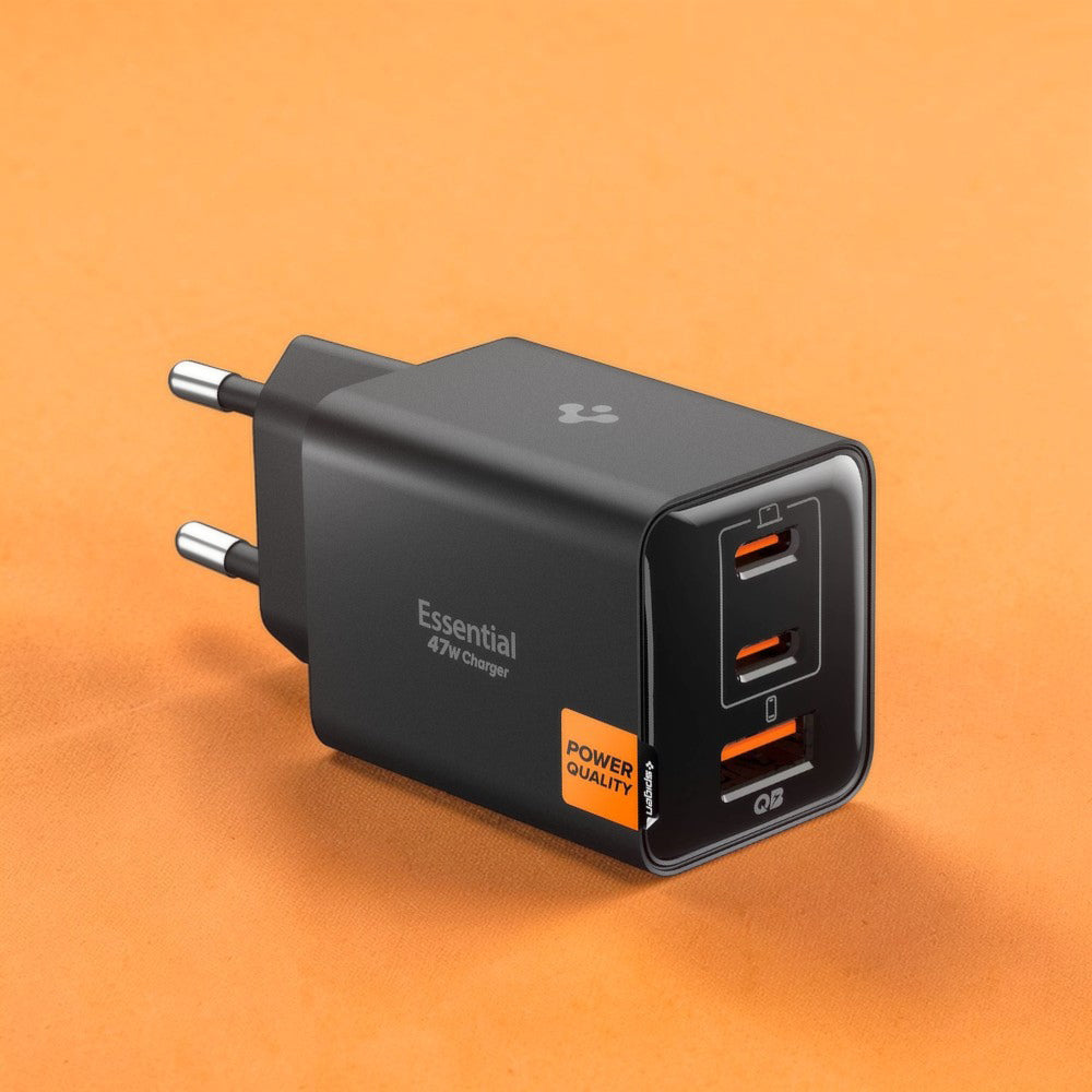 Mrežni punjač Spigen EE473EU Essential, 47W, 3A, 1 x USB-A - 2 x USB-C, Crni ACH09465