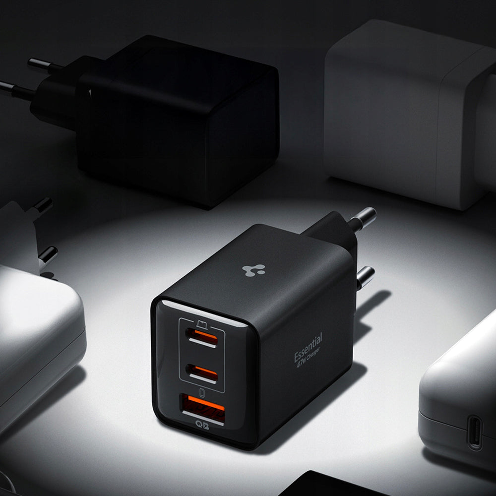 Mrežni punjač Spigen EE473EU Essential, 47W, 3A, 1 x USB-A - 2 x USB-C, Crni ACH09465