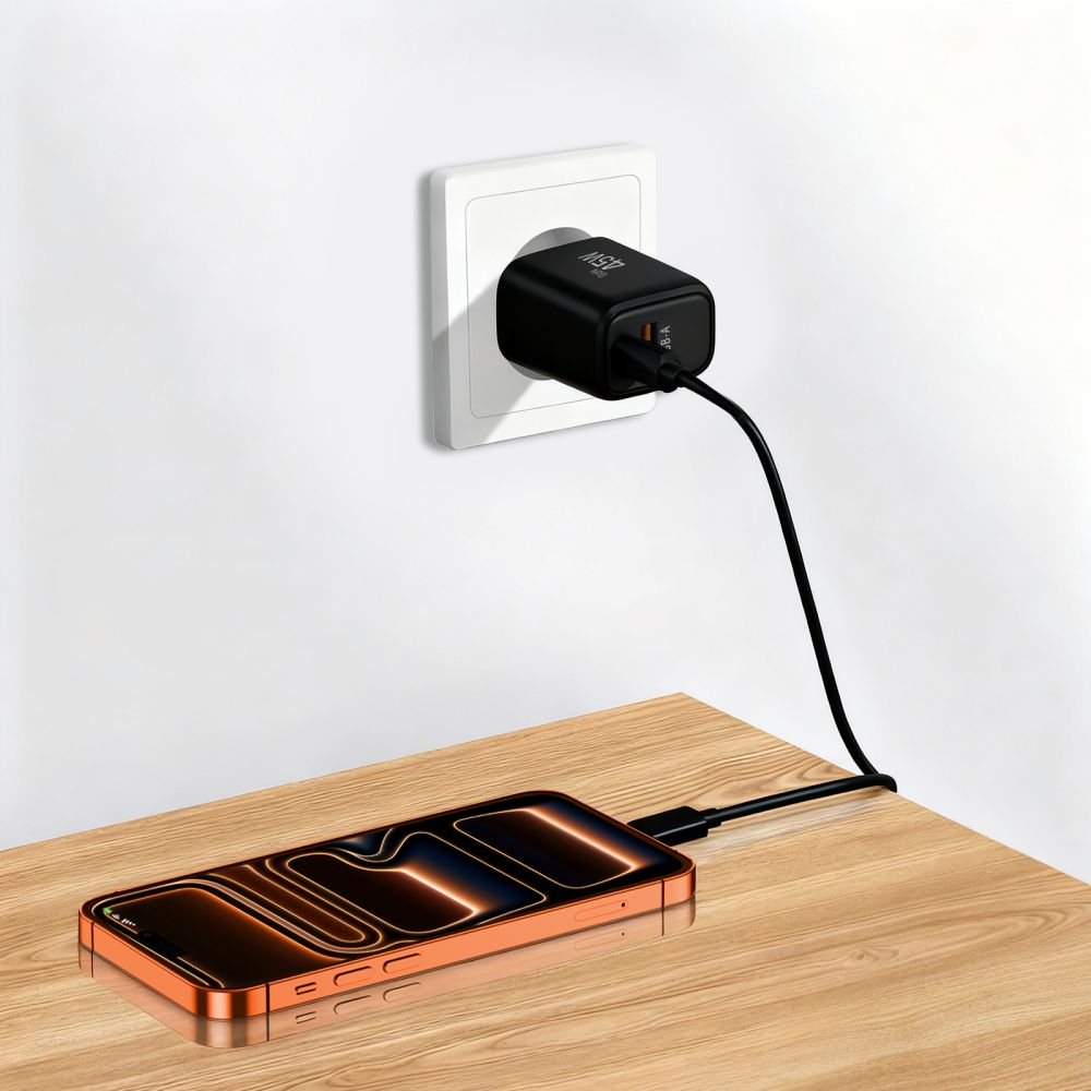 Mrežni punjač Tech-Protect NCA45W, 45W, 3A, 1 x USB-A - 1 x USB-C, Crni