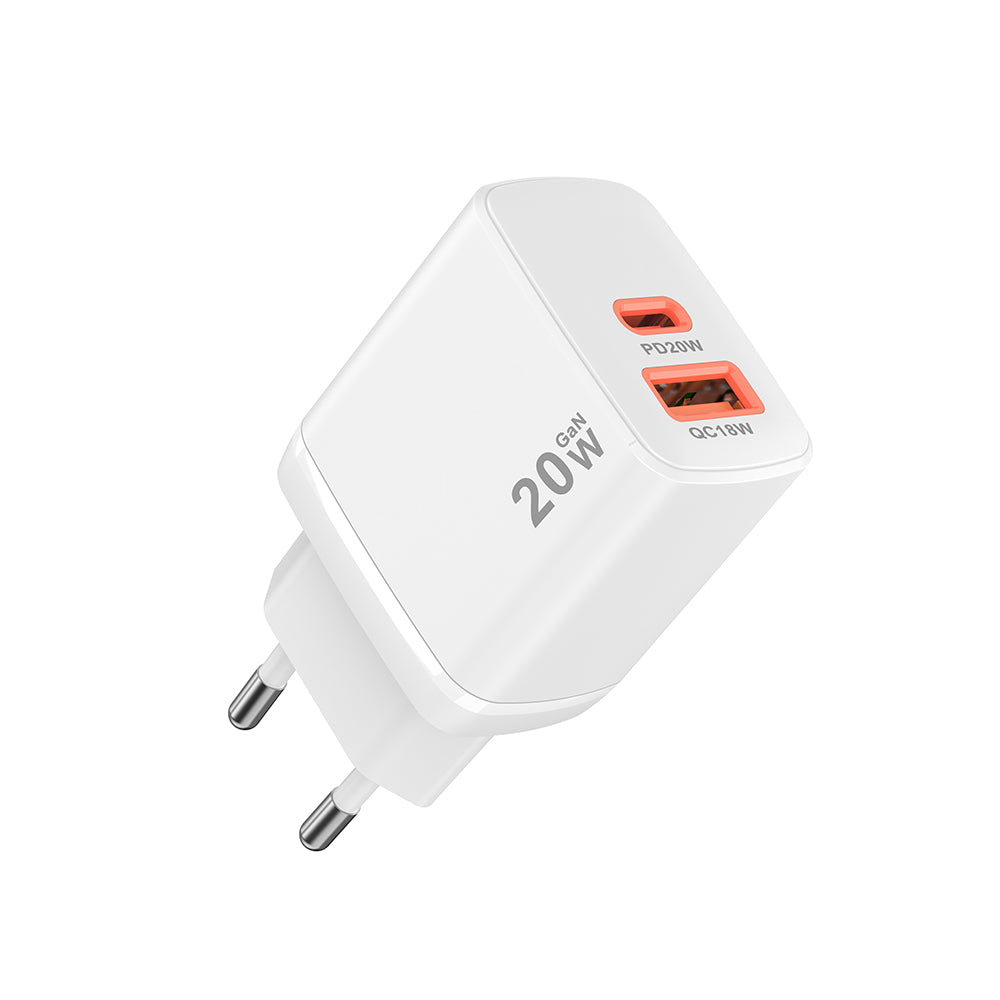 Mrežni punjač Techsuit CH2 Duonix, 20W, 3A, 1 x USB-A - 1 x USB-C, Bijeli