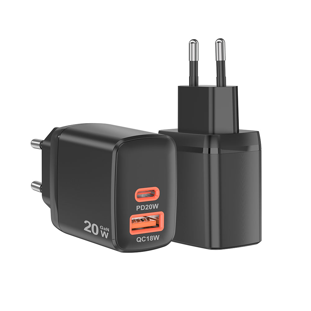 Mrežni punjač Techsuit CH2 Duonix, 20W, 3A, 1 x USB-A - 1 x USB-C, Crni