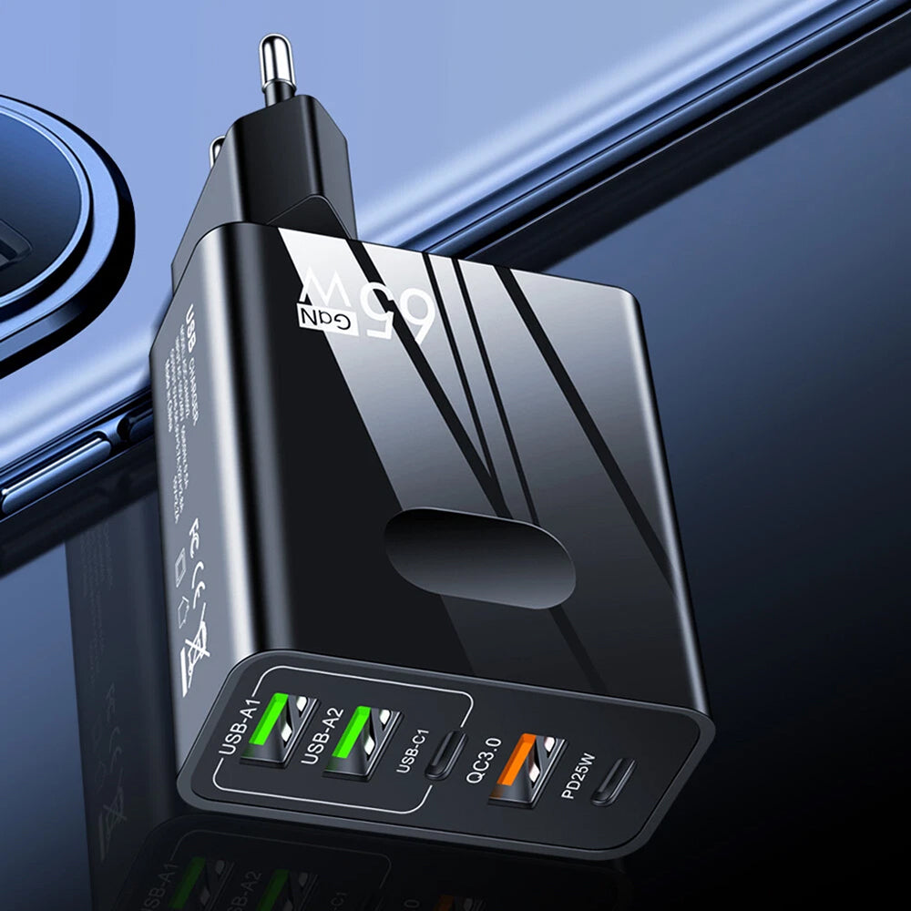 Punjač za mrežu Techsuit CHC1 PentaXPower, 25W, 3A, 3 x USB-A - 2 x USB-C, Crni