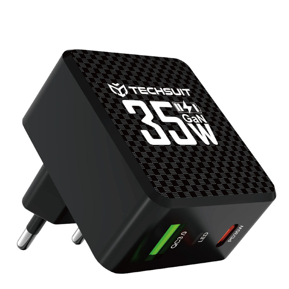 Punjač mreže Techsuit CHPD173 Tiny, 35W, 3A, 1 x USB-A - 1 x USB-C, Crni