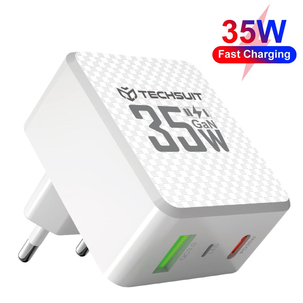 Punjač mreže Techsuit CHPD173 Tiny, 35W, 3A, 1 x USB-A - 1 x USB-C, Bijeli