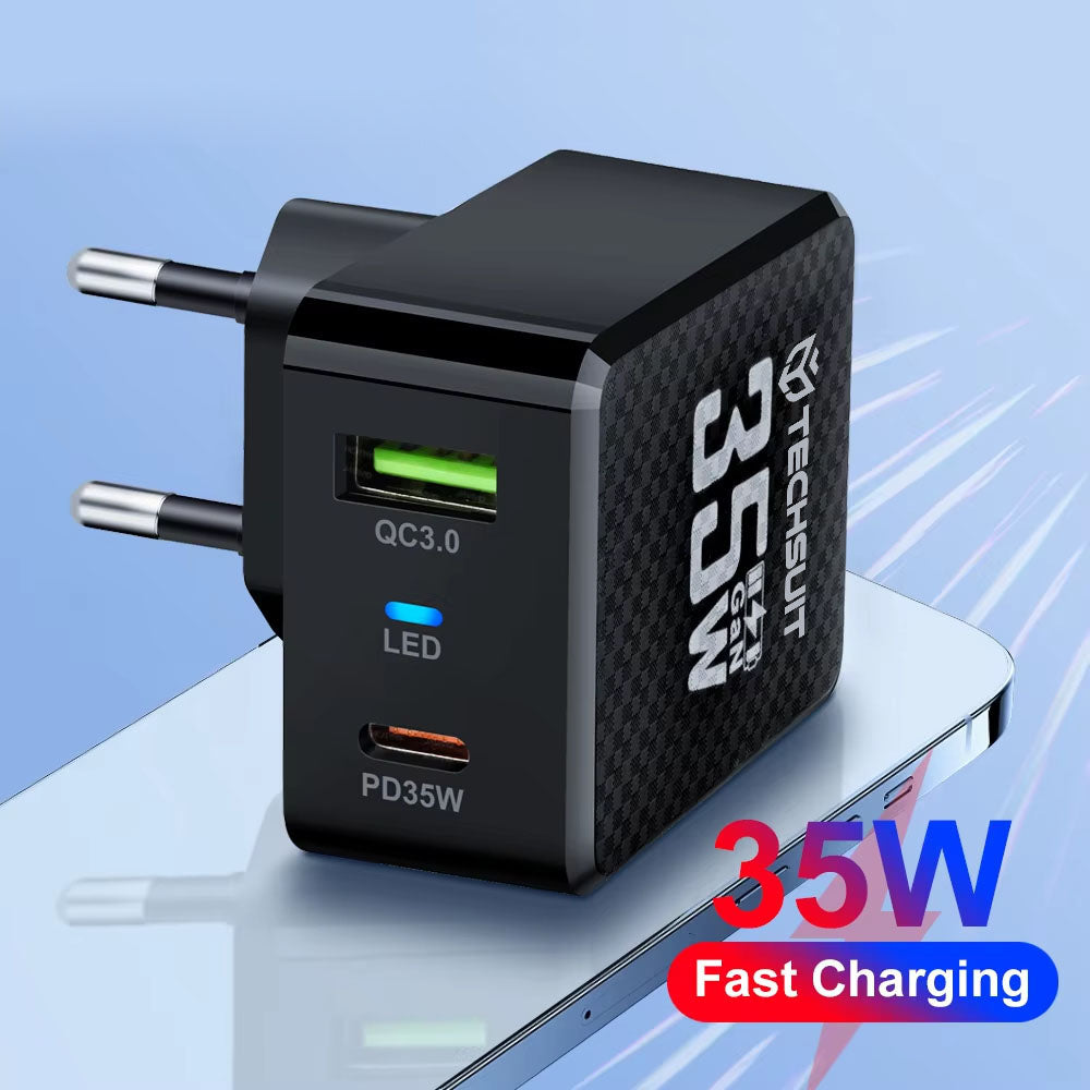 Punjač mreže Techsuit CHPD173 Tiny, 35W, 3A, 1 x USB-A - 1 x USB-C, Bijeli