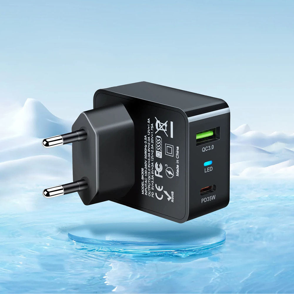 Punjač mreže Techsuit CHPD173 Tiny, 35W, 3A, 1 x USB-A - 1 x USB-C, Crni