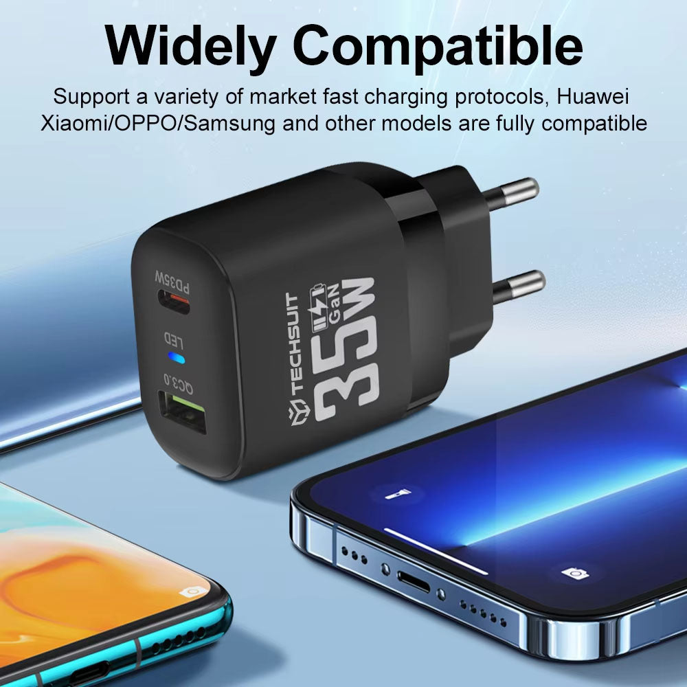 Punjač mreže Techsuit CHPD174, 35W, 3A, 1 x USB-A - 1 x USB-C, Bijeli