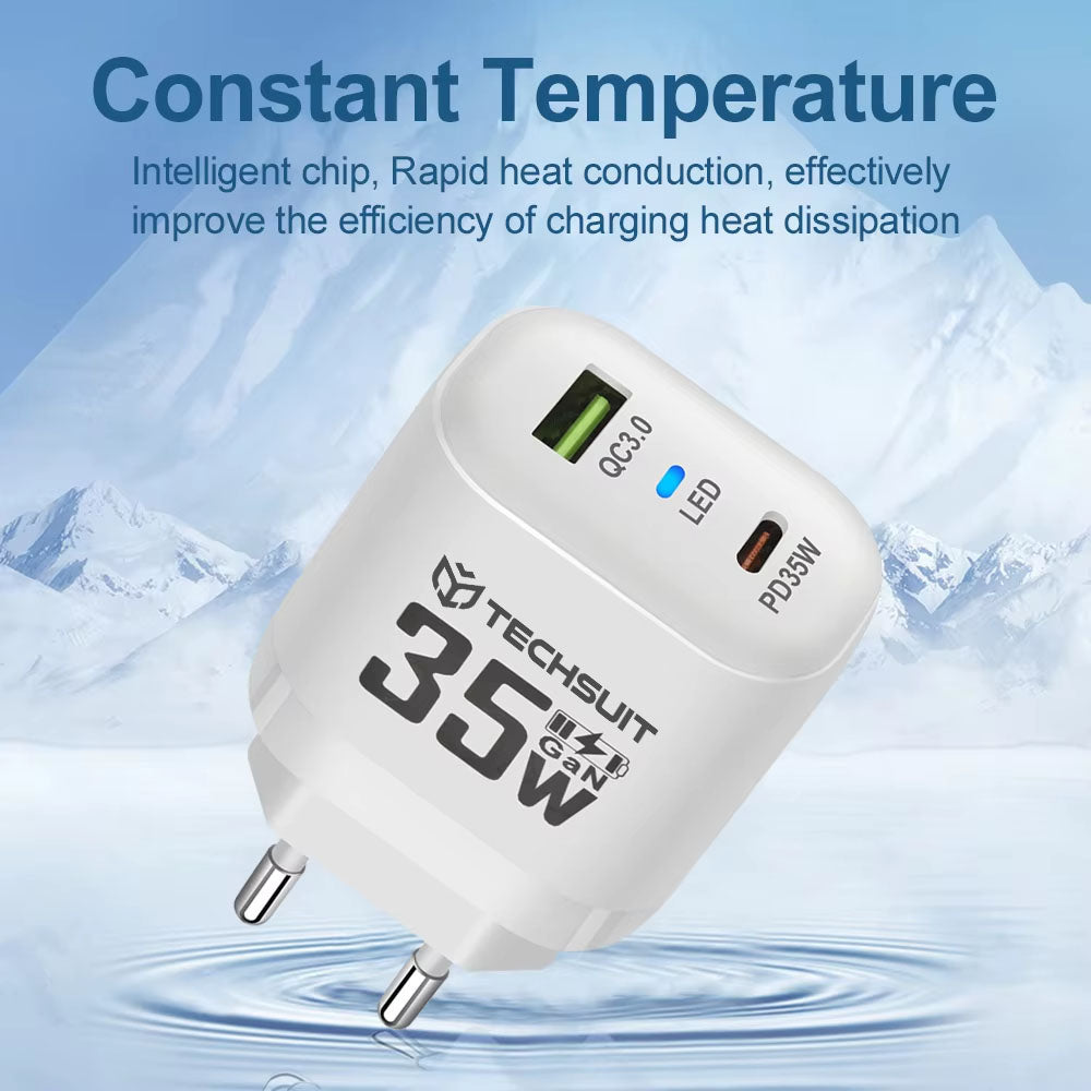 Punjač mreže Techsuit CHPD174, 35W, 3A, 1 x USB-A - 1 x USB-C, Bijeli