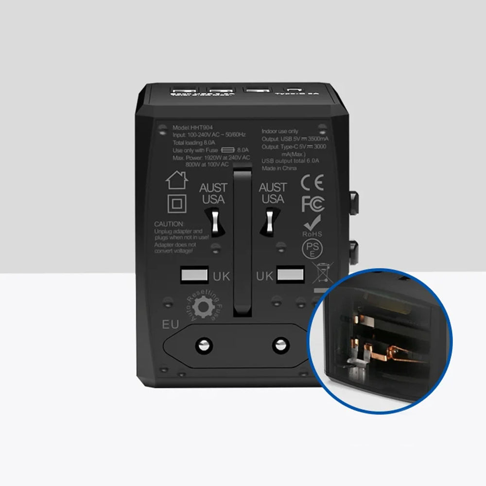 Punjač mreže Techsuit HHT904-B1 Travel, 15W, 3A, 3 x USB-A - 1 x USB-C, Crni