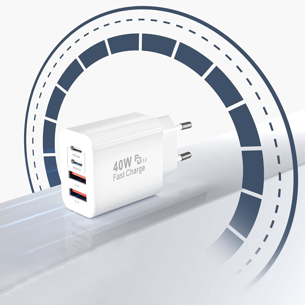 Punjač mreže Techsuit PowerXQuad CH4, 40W, 3A, 2 x USB-A - 2 x USB-C, Bijeli