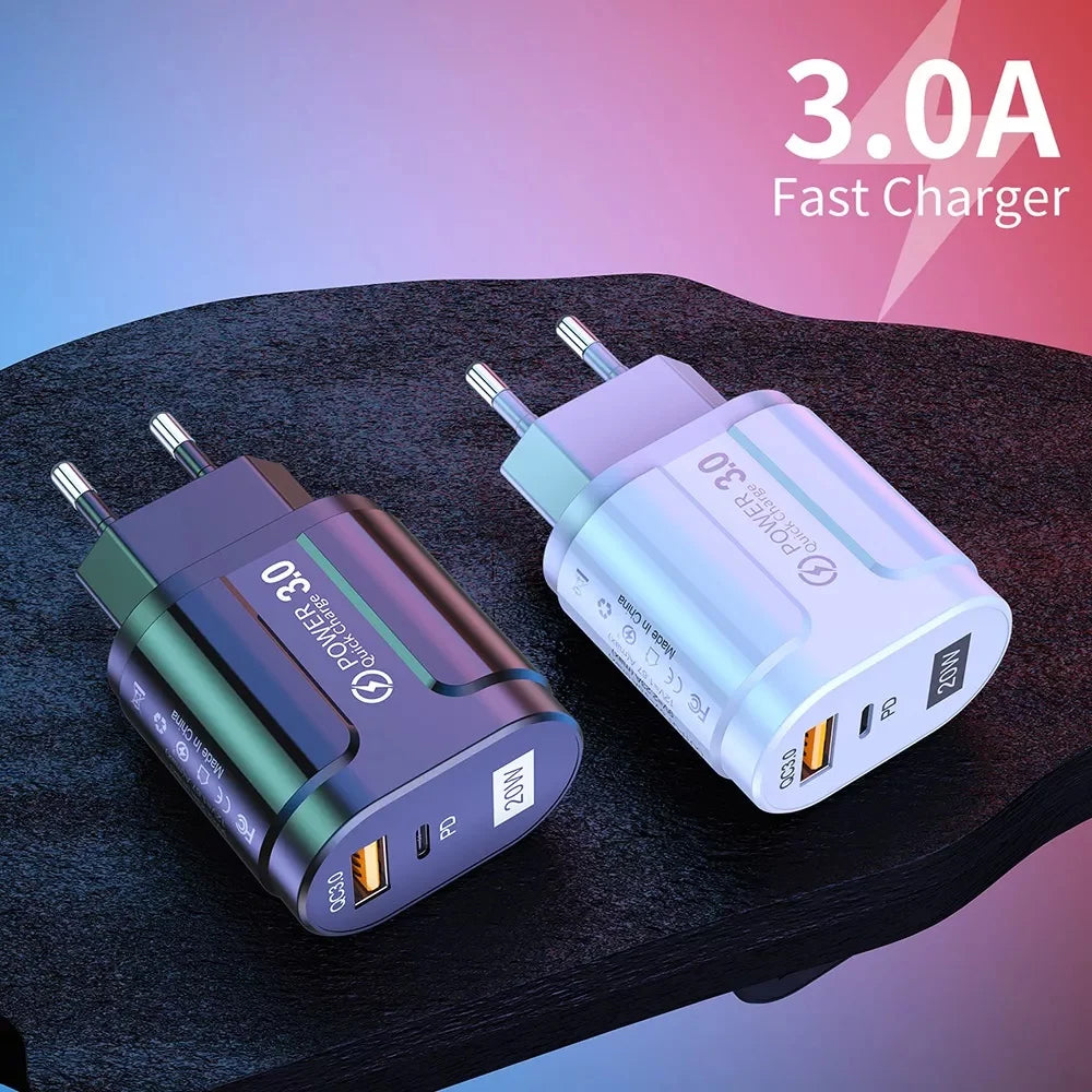 Punjač mreže Techsuit Premium, 20W, 3A, 1 x USB-A - 1 x USB-C, Bijeli