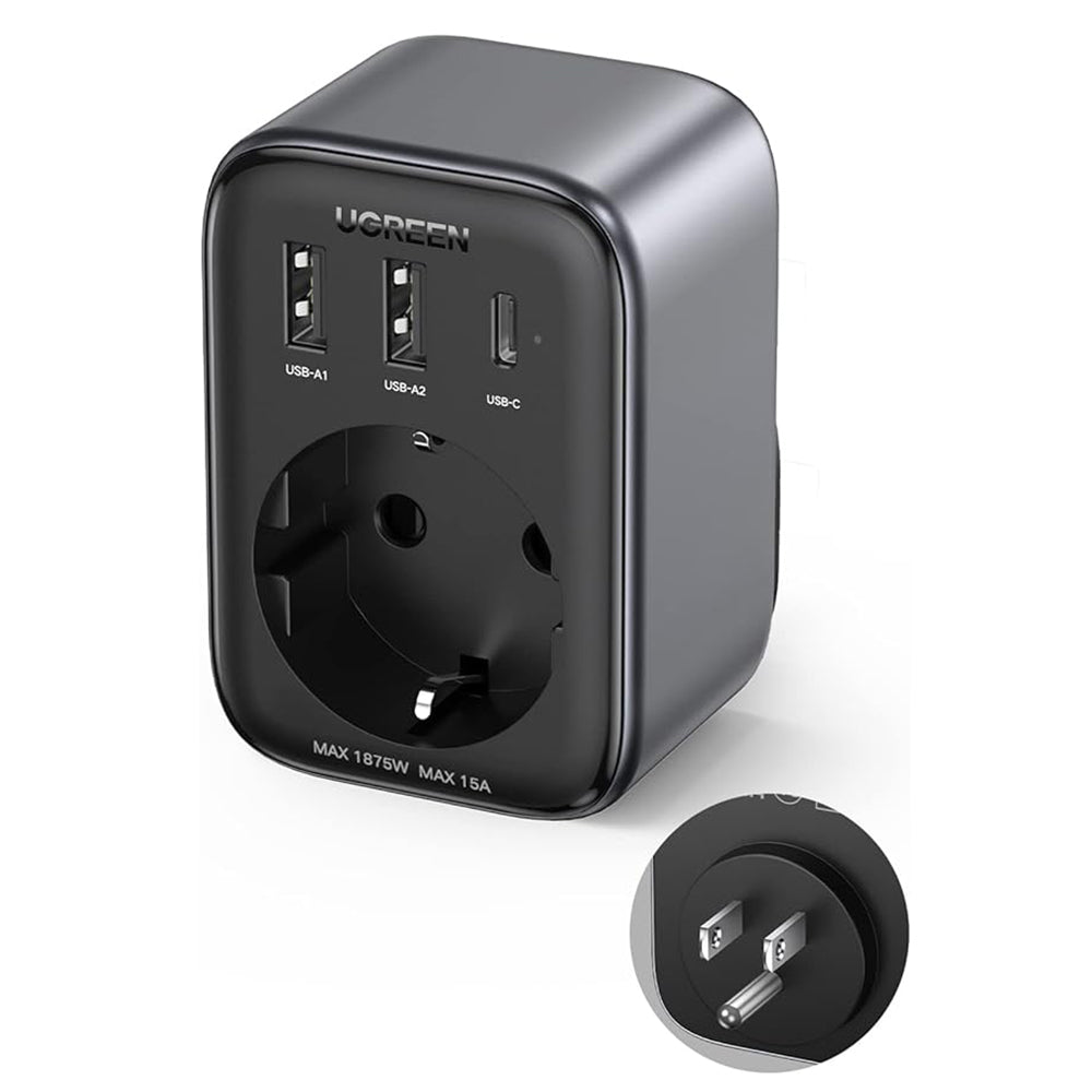UGREEN 15289 US mrežni punjač, 30W, 3A, 2 x USB-A - 1 x USB-C - 1 x Schuko, Crni
