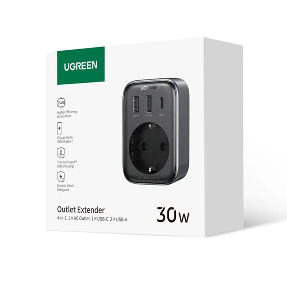 UGREEN 15289 US mrežni punjač, 30W, 3A, 2 x USB-A - 1 x USB-C - 1 x Schuko, Crni