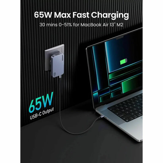 Punjač za mrežu UGREEN X753 Nexode Pro, 65W, 3A, 1 x USB-A - 2 x USB-C, Sivi