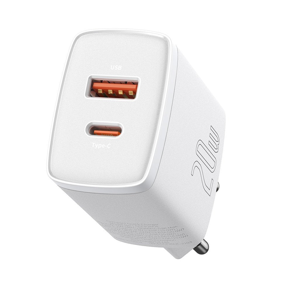 Punjač Baseus Compact, 20W, 3A, 1 x USB-A - 1 x USB-C, Bijeli CCXJ-B02