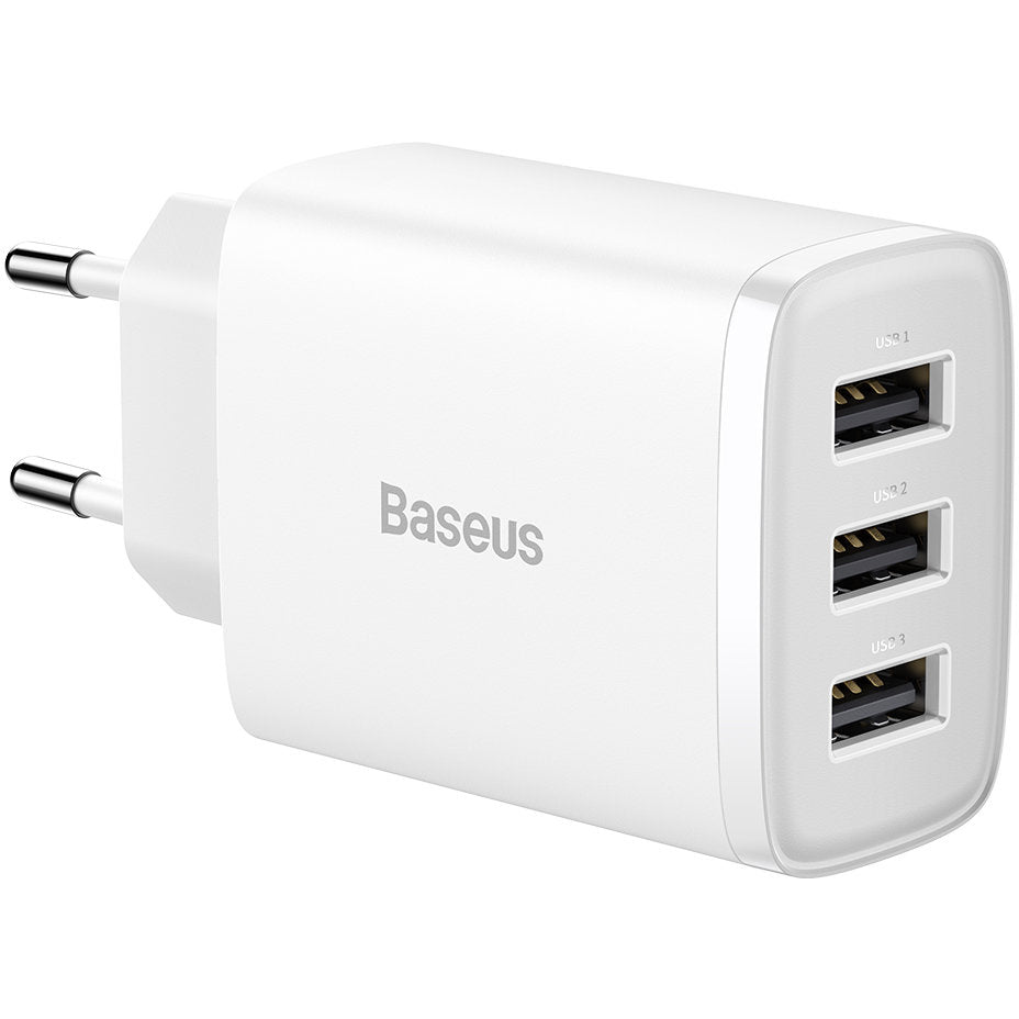 Punjač za mrežu Baseus Compact 3U, 17W, 2.1A, 3 x USB-A, Bijeli CCXJ020102