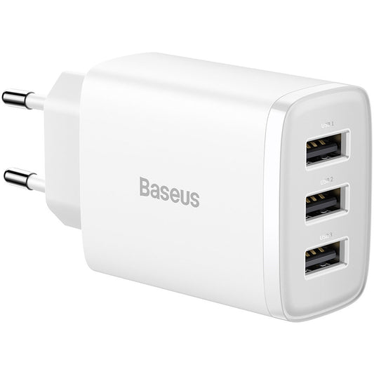 Punjač za mrežu Baseus Compact 3U, 17W, 2.1A, 3 x USB-A, Bijeli CCXJ020102