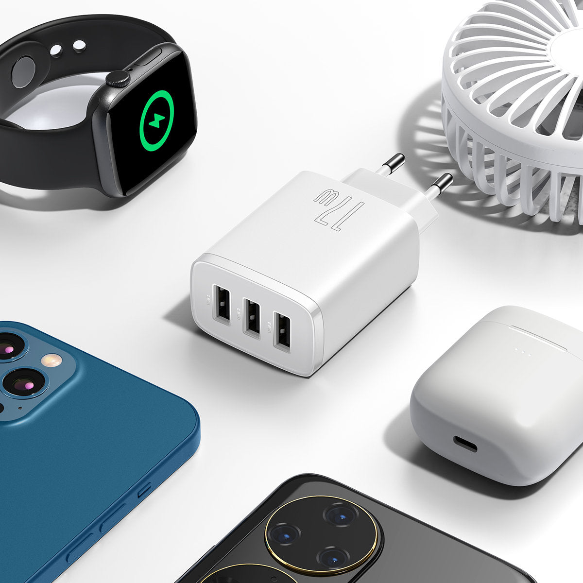 Punjač za mrežu Baseus Compact 3U, 17W, 2.1A, 3 x USB-A, Bijeli CCXJ020102