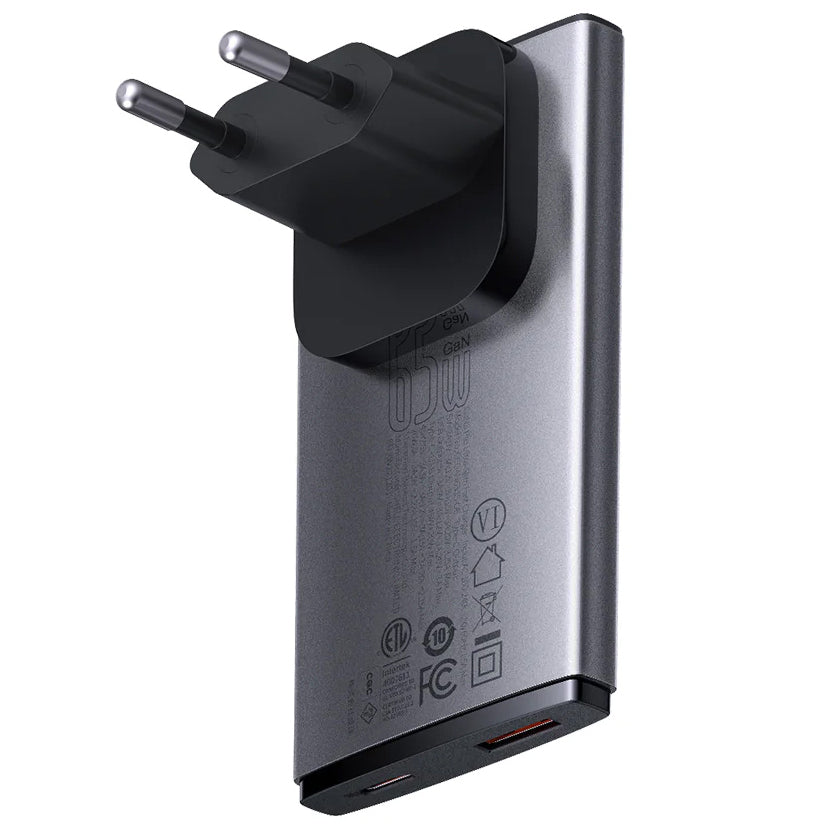 Punjač mreže s USB-C kabelom Baseus GaN5 Pro Ultra Slim, 65W, 3.25A, 1 x USB-C, Sivi CCGP150113