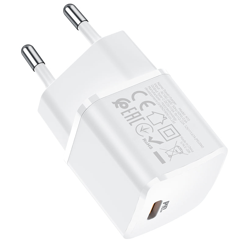 Punjač za mrežu HOCO N10, 20W, 3A, 1 x USB-C, Bijeli