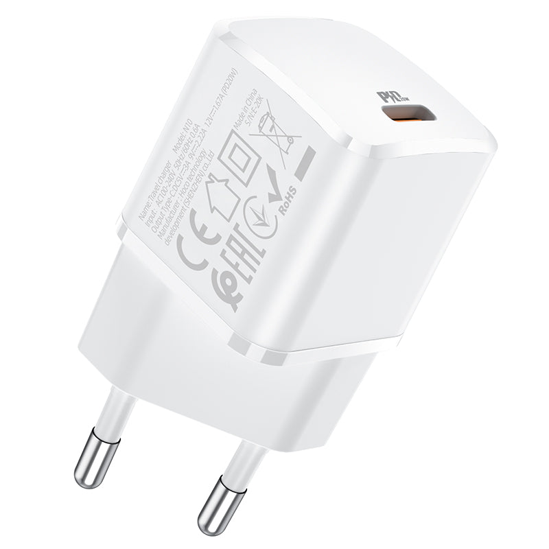 Punjač za mrežu HOCO N10, 20W, 3A, 1 x USB-C, Bijeli