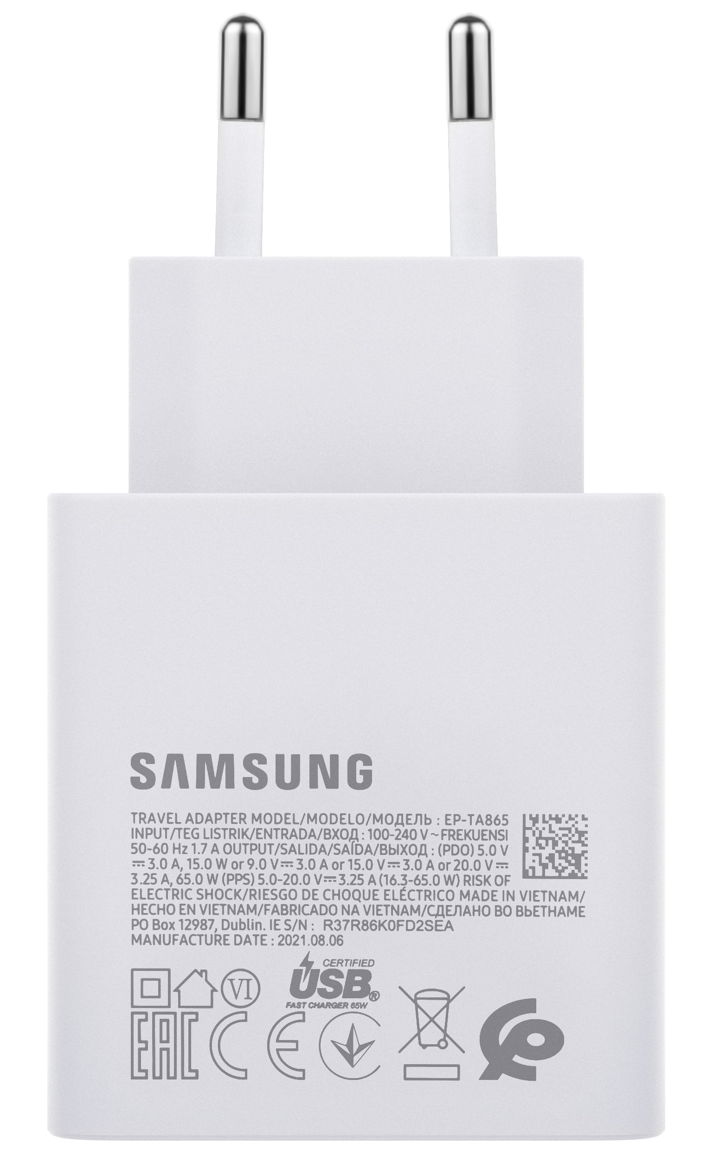 Punjač za mrežu Samsung EP-TA865W, 65W, 3.25A, 1 x USB-C, Bijeli GP-PTU020SODWQ
