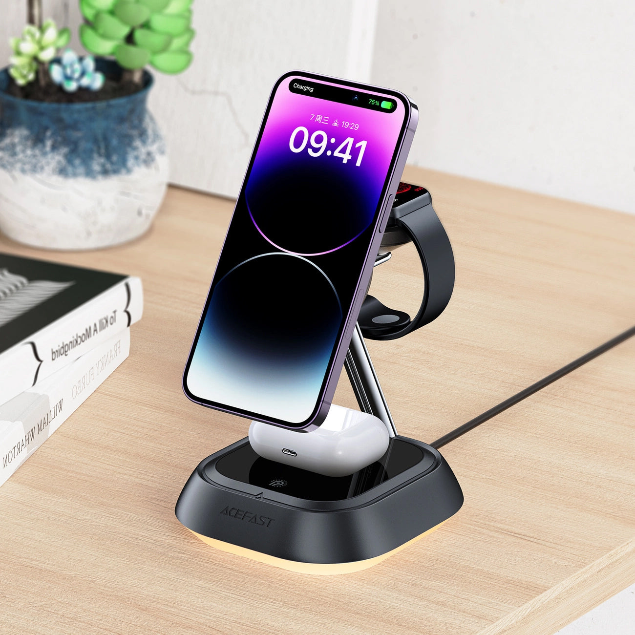 Bežični punjač Acefast E16 3u1, 15W, 1.67A, Crni