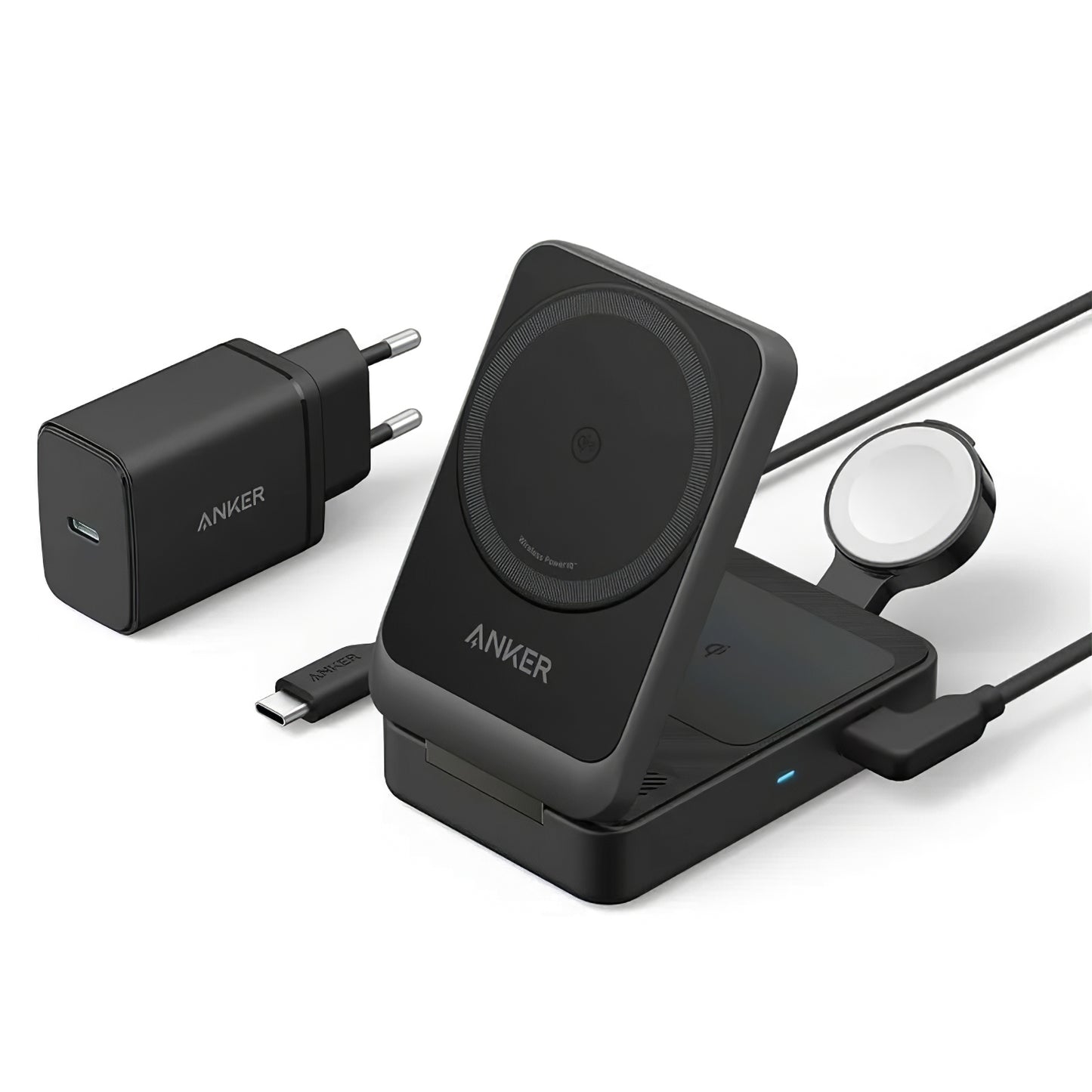 Bežični punjač Anker MagGo 3in1, 15W, 1.67A, Crni, Ponovno zapakiran B2557311