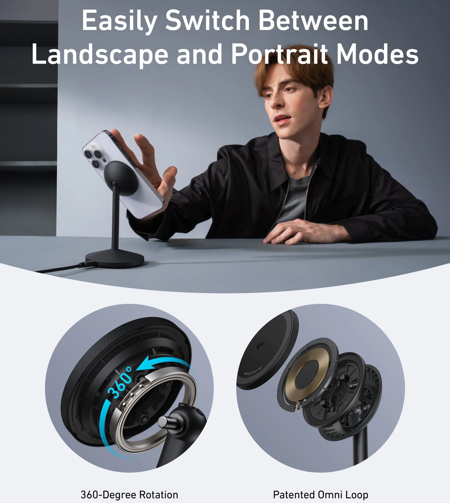 Bežični punjač Anker MagGo Stand, 15W, 1.67A, Crni A25X1H11