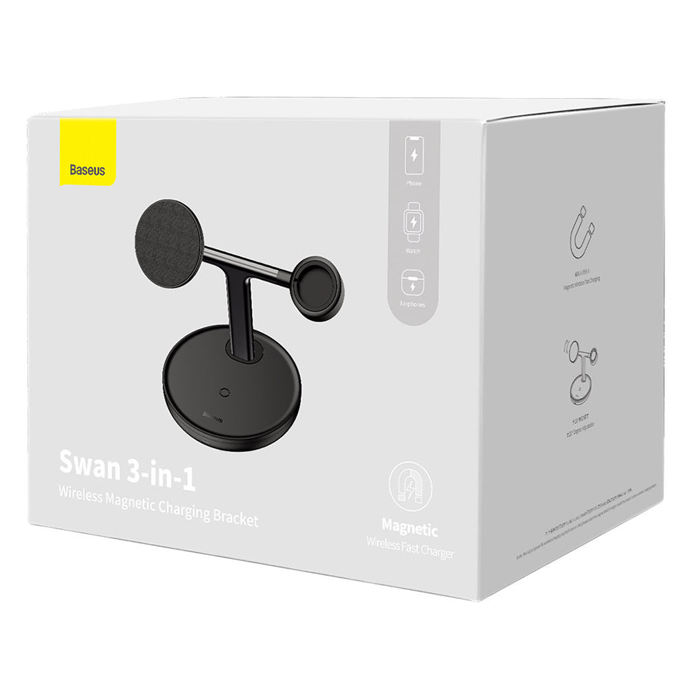 Bežični punjač Baseus Swan 3in1, 15W, 1.67A, Crni WXTE000101
